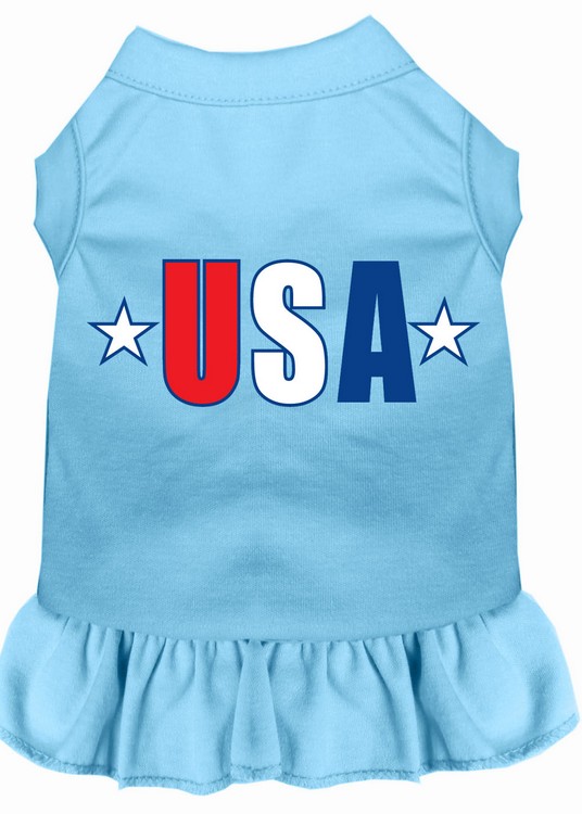 USA Star Screen Print Dress Baby Blue XS